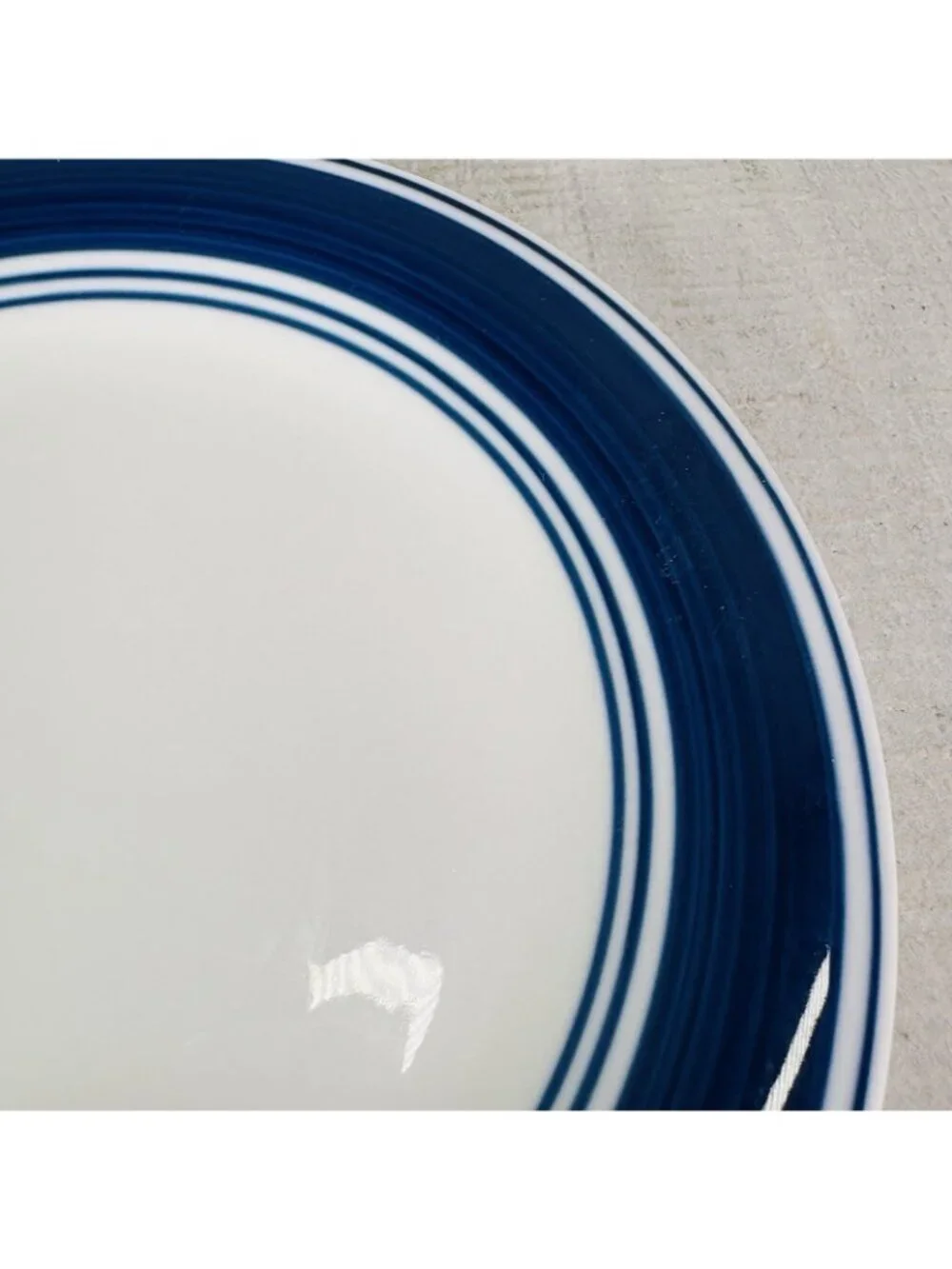 Mainstays CASUAL BANDED ROYAL BLUE Rings Stoneware White Salad Plates Set of 4